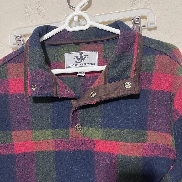 John Wayne mens 1/4 SNAP Shirt Flannel Pullover Fleece Checked sz M Western - Picture 2 of 6